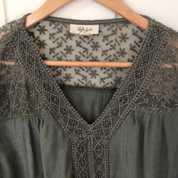 Style & Co Green Lace Detail Blouse - Picture 4 of 10